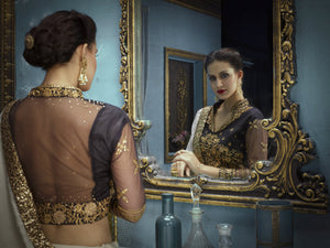 Fabulous ADA510 Designer Shaded Cream Beige Black Palermo Silk Saree - Fashion Nation