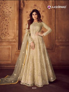 Dainty ASH8245 Indo Western Off-White Net Silk Floor Length Anarkali Gown - Fashion Nation