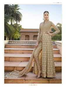 Partywear Indo Western LF11008 Beige Georgette Silk Chiffon Anarkali Pants - Fashion Nation
