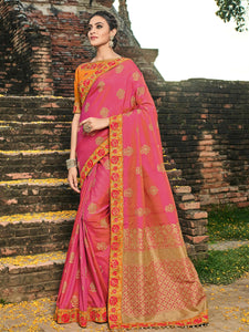 Gorgeous BS12111 Pretty Pink Orange Banarasi Silk Jacquard Saree - Fashion Nation