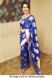 KH13280 Madhuri Dixit Bollywood Inspired Blue Silk Saree - Fashion Nation