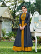 Enchanting CHE25007 Indo Western Mustard Yellow Blue Tussar Silk Floor Length Gown with Jacket - Fashion Nation