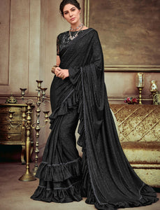 Party & Evening Wear CR41404 Vibrant Black Silk Lycra Saree - Fashion Nation