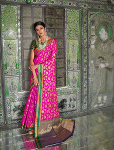 Unique RK58705 Weaving Rani Pink Dark Green Handloom Silk Saree - Fashion Nation