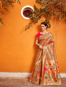 Traditional RK65235 Weaving Multicoloured Silk Jacquard Saree - Fashion Nation