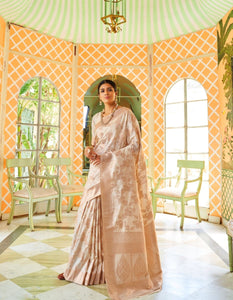 Regal RK77909 Weaving Off-White Handloom Silk Jacquard Saree - Fashion Nation