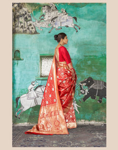 Bridal RK81118 Red Minakari Handloom Weaving Silk Saree - Fashion Nation