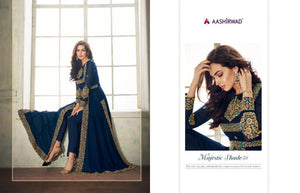 Party Wear 8206 Indo Western Blue Georgette Silk Anarkali Suit with Pants - Fashion Nation