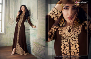 Cocktail Wear 8207 Indo Western Brown Georgette Silk Anarkali Suit with Pants - Fashion Nation