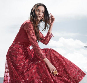 Party Wear Indo Western Front Slit Gown with Pants for Online Sales by Fashion Nation