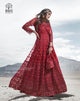 Party Wear Red Net Indo Western Front Slit Gown with Pants by Fashion Nation