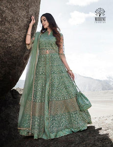 Stylish Green Net Indo Western Gown Silk Lehenga Skirt by Fashion Nation