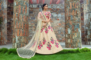 Floral F1002 Bridal Cream Pink Silk Net Lehenga Choli - Fashion Nation