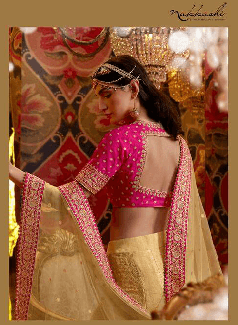 Shaadi Special Nakkashi Shaded Rani Beige Silk Lehenga Choli - Fashion Nation