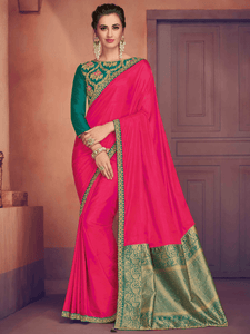 All Occasion Pink Silk Jacquard Designer Saree with Blouse by Fashion Nation