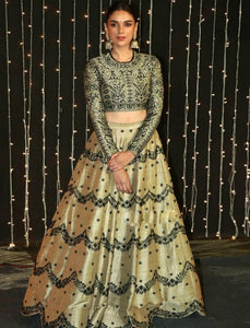 KF3602 Aditi Rao Bollywood Inspired Cream Multicoloured Silk Lehenga Choli - Fashion Nation