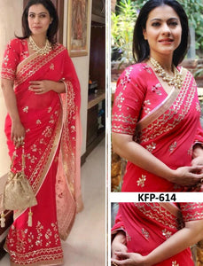 Kajol KF3666 Bollywood Inspired Red Georgette Silk Saree - Fashion Nation