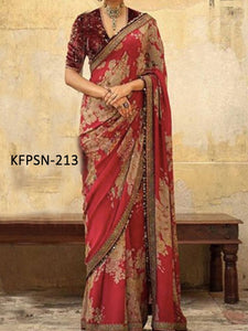 Anushka Sharma KF3873 Bollywood Inspired Red Cream Silk Saree - Fashion Nation