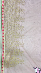 Kangana Ranaut KH18687 Bollywood Inspired Peach Cream Nylon Net Saree - Fashion Nation