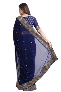 Sridevi KFP574 Bollywood Inspired Navy Blue Georgette Silk Saree - Fashion Nation