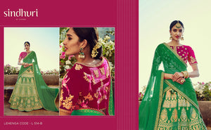 Designer Kimora Bridal L514B Green Pink Banarasi Silk Jacquard Lehenga Choli - Fashion Nation