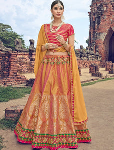 Special LG18037 Superb Orange Jacquard Chinon Magenta Brocade Lehenga Choli - Fashion Nation