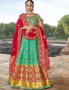 Bridal MAI12001 Designer Aqua Banarasi Jacquard Silk Lehenga Choli - Fashion Nation