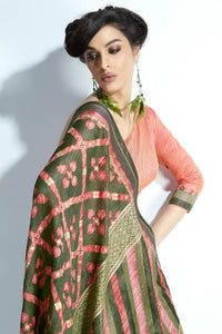 Designer MIS02 Trendywear Peach Green Handloom Silk Saree - Fashion Nation