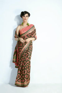 Designer MIS02 Trendywear Peach Green Handloom Silk Saree - Fashion Nation