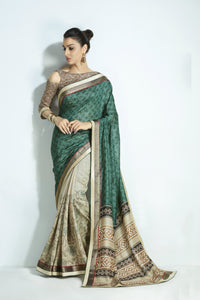 Fashionable MIS06 Elegant Green Beige Handloom Silk Saree - Fashion Nation