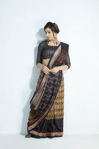 Partywear MIS17 Pretty Black Multicoloured Handloom Silk Saree - Fashion Nation