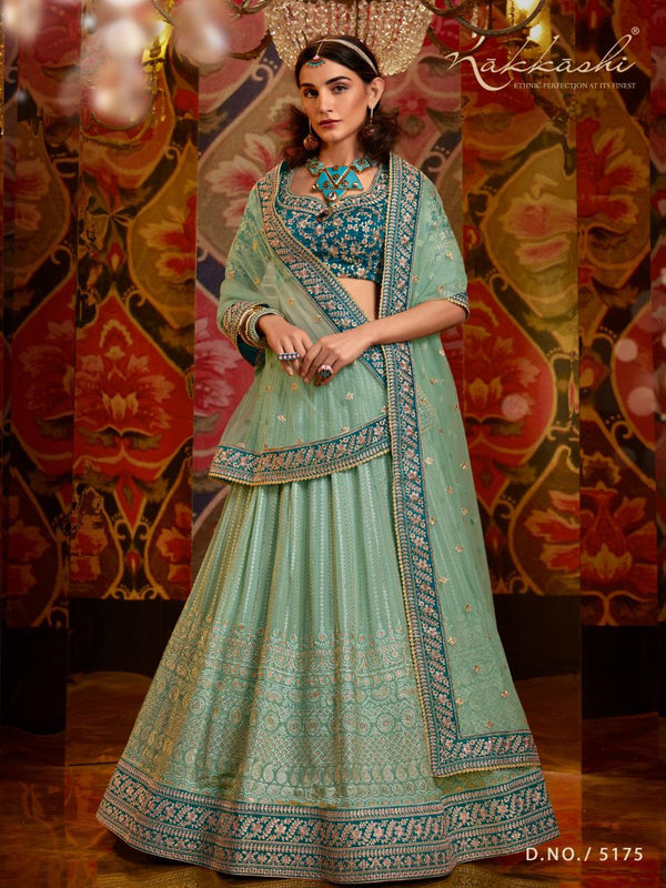 Engagement Wear Nakkashi Aqua Georgette Pretty Lehenga - Fashion Nation