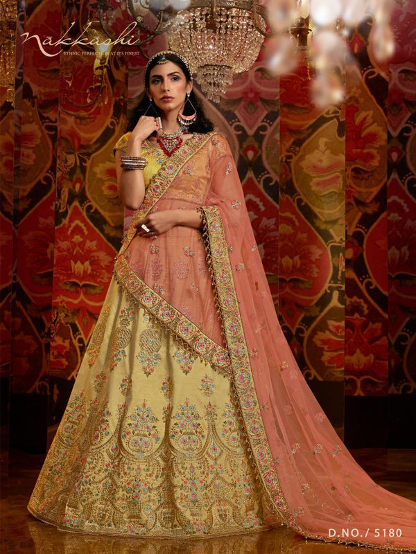 Haldi Party Special Nakkashi Yellow Raw Silk Lehenga Choli - Fashion Nation