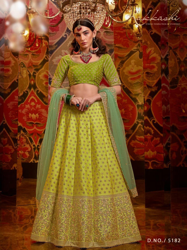 Special Occasion Wear Nakkashi Liril Green Satin Silk Lehenga Choli - Fashion Nation