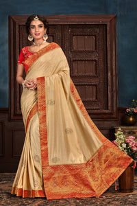 Indian Tradition Style Golden Silk Occasion Wear Saree - Fashion Nation