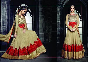 PRK4840 Ethnic Alluring Beige Georgette Anarkali Gown - Fashion Nation