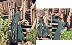 Pretty PRP6629 Trendy Teal Blue Jacquard Readymade Long Dress/Kurti - Fashion Nation