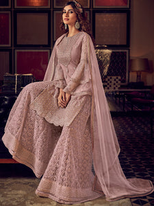 Shaadi Dusty Pink Party Wear Sharara Suit - Fashion Nation