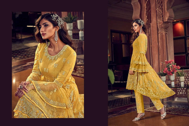 Haldi Yellow Ethnic Festive Wear Asymmetrical Sharara Suit - Fashion Nation