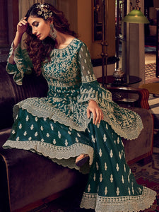 Engagement Teal Blue Designer Latest Sharara Suit - Fashion Nation