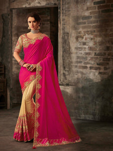 Ethnic RA21610 Designer Pink Beige Golden Silk Saree - Fashion Nation