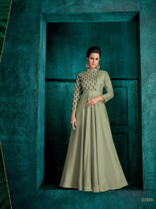 Trendy ROZ51016 Indo Western Green Silk Floor Length Gown - Fashion Nation