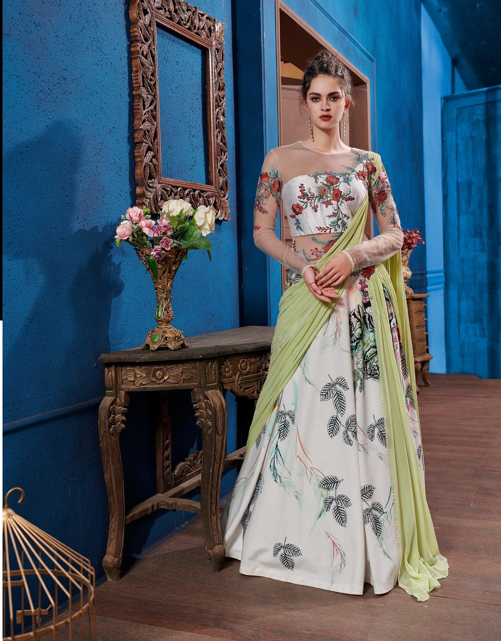 Indo western gown | Designer gowns, Blouse designs silk, Gowns