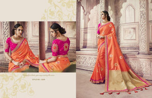 Ethnic AM8209 Dressy Peach Pink Banarasi Silk Jacquard Saree - Fashion Nation