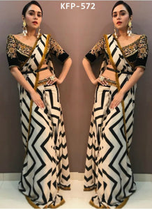 Fashionable KFP572 Bollywood Inspired Black White Georgette Saree - Fashion Nation