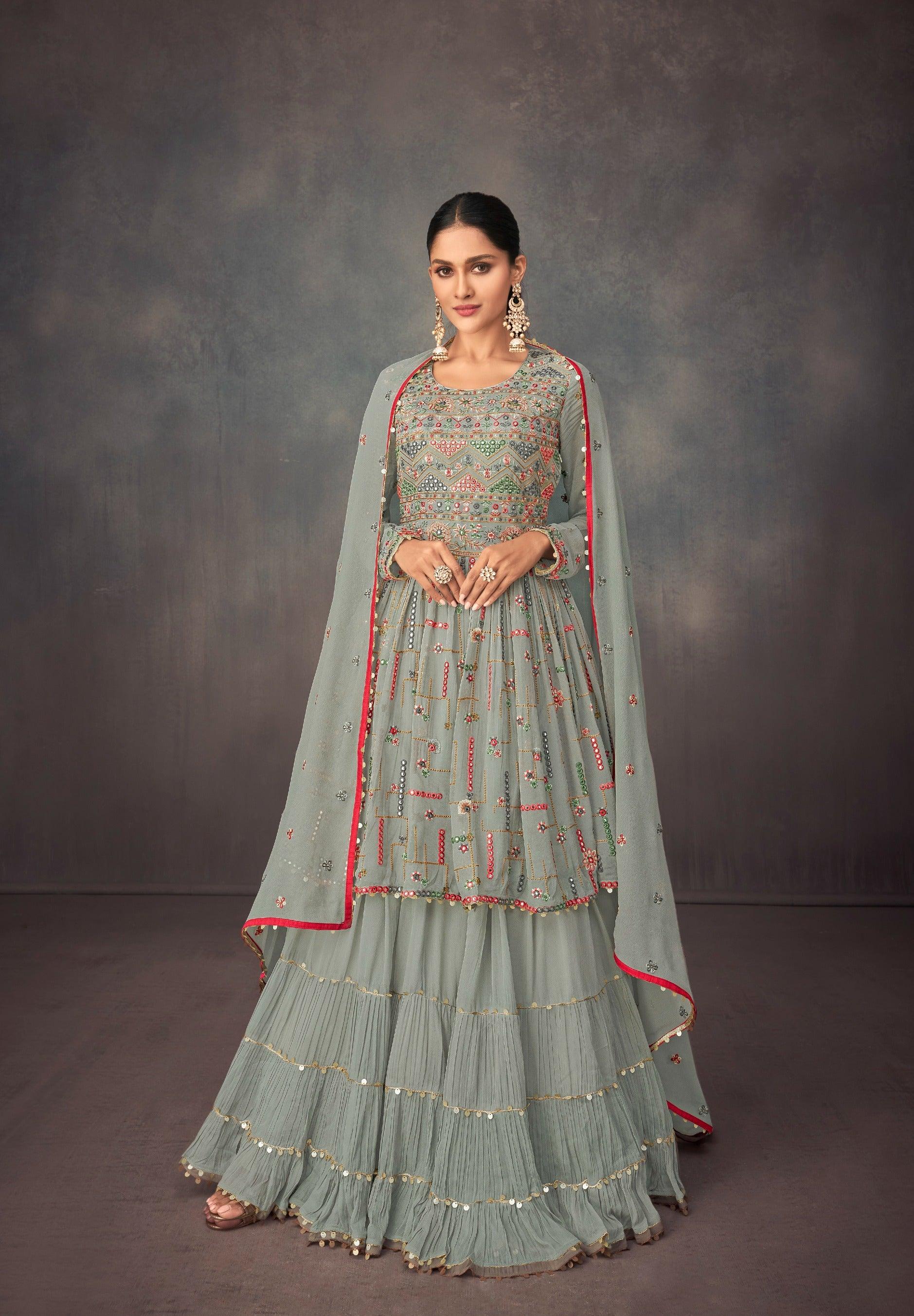 Beautiful Chanderi- Silk Kurti With skirt and embellished with embroidery  and dupatta. | Skirt design, Beautiful dress designs, Indian designer wear