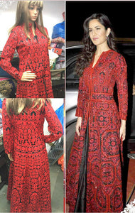 Amazing KD1117 Bollywood Inspired Katrina Kaif Black Red Silk Anarkali Gown - Fashion Nation
