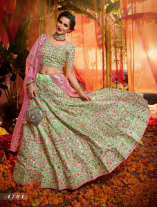 Bridal Wear Green Organza Silk Designer Lehenga Choli for Online