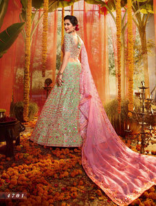 Bridal Wear Green Organza Silk Designer Lehenga Choli at Cheapest Prices