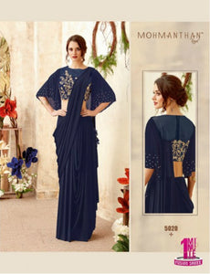 Indo Western MOH5020 Party Wear Blue Georgette Silk Saree Gown - Fashion Nation
